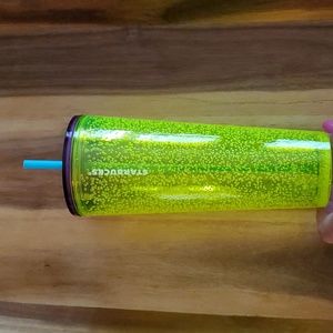 Starbucks 24 oz tumbler with straw, neon yellow